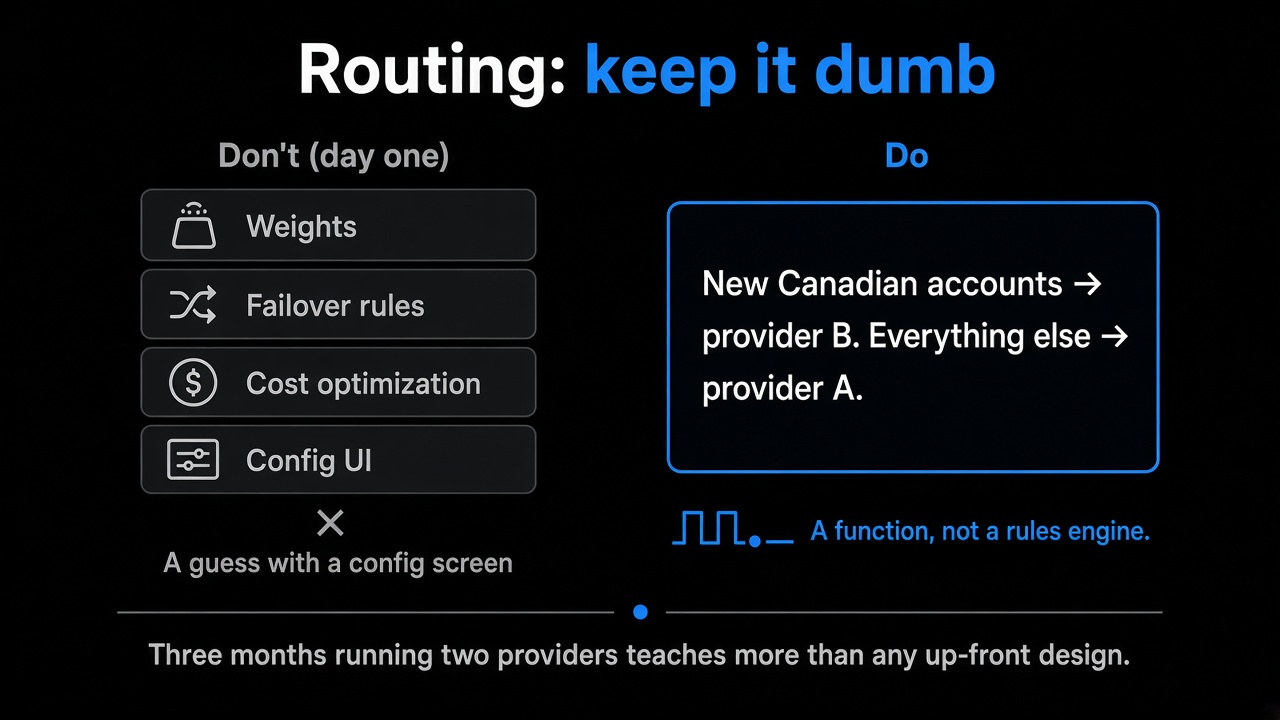 Routing: keep it dumb — one-sentence rule vs engine